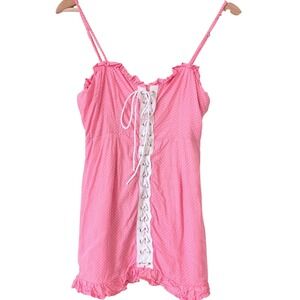 Valfre Dolls Kill Pink Polka Dot Lace Up Corset Mini Dress Ruffle S Coquette